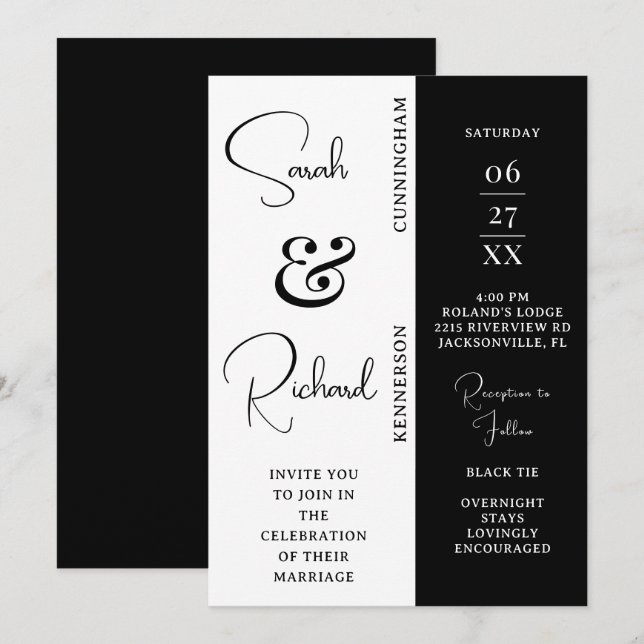 Faire-part de mariage noir et blanc élégant (Devant / Derrière)