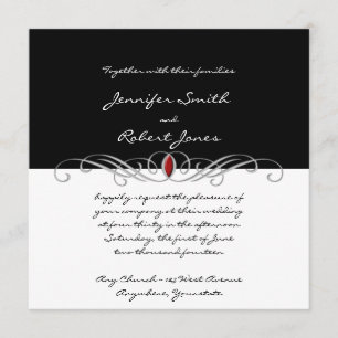 Faire-part de mariage noir et blanc et rouge