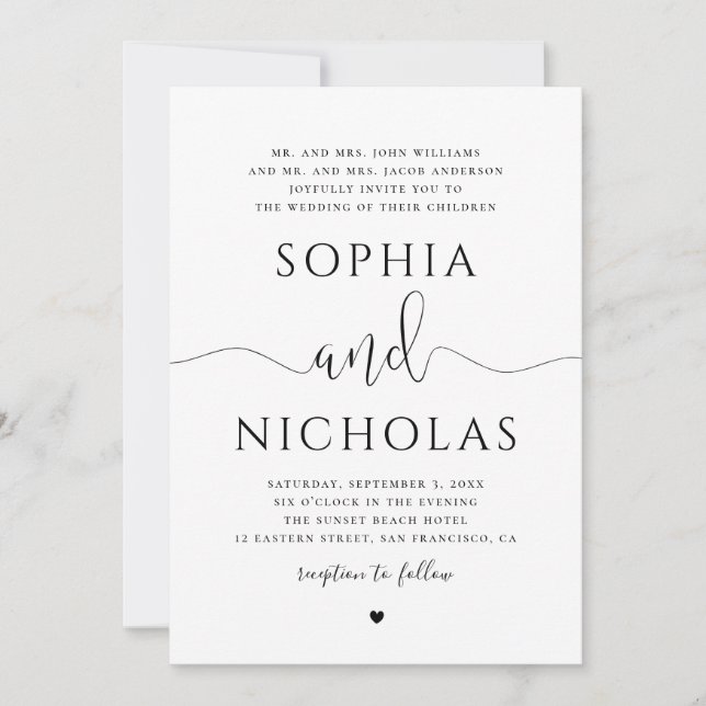 Faire-part de mariage noir et blanc. Invitation si (Devant)
