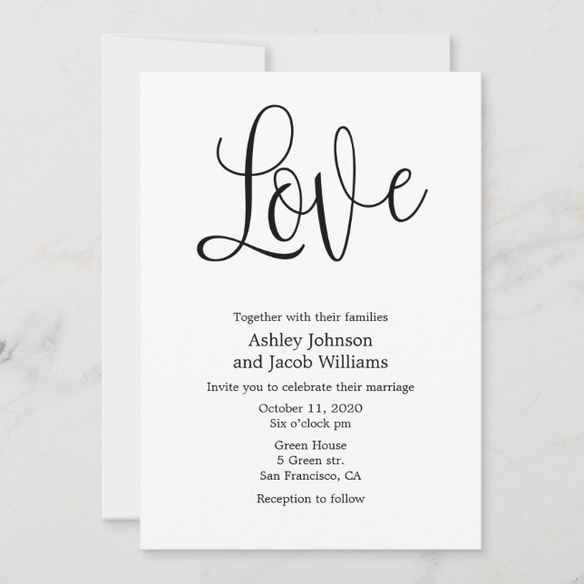 Faire-part de mariage noir et blanc. L'amour invit (Devant)
