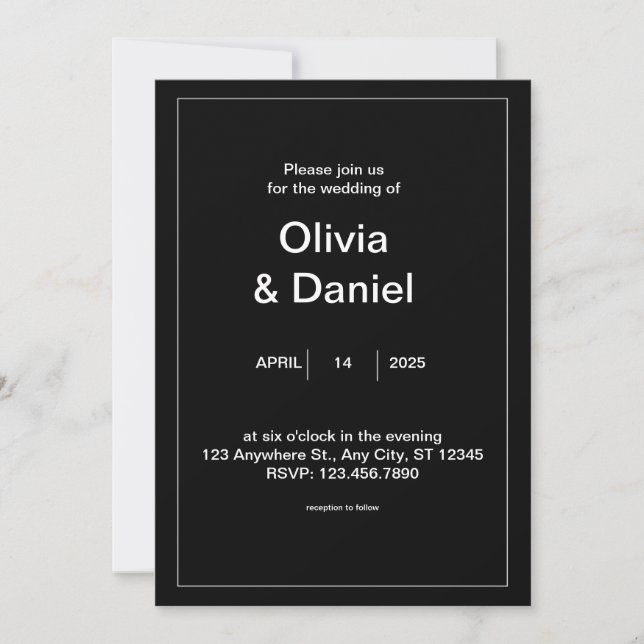 Faire-part de mariage noir et blanc minimal (Devant)