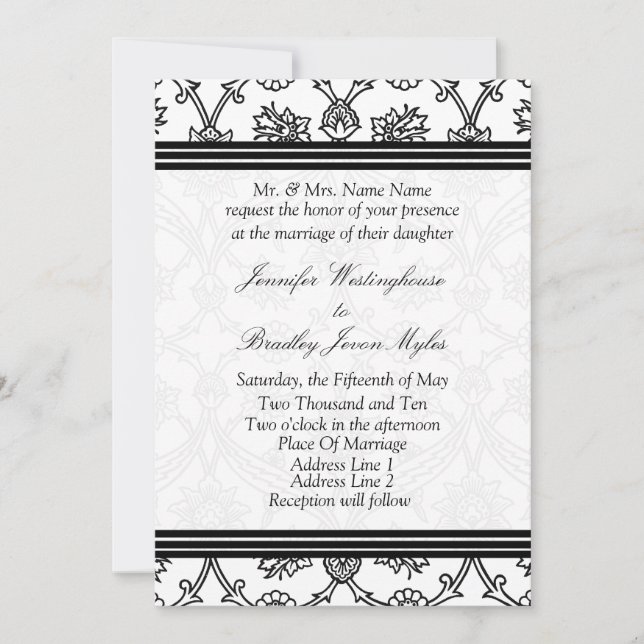 Faire-part de mariage noir et blanc modèle (Devant)