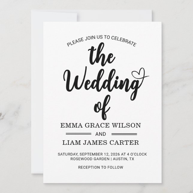 Faire-part de mariage noir et blanc Modern Heart S (Devant)