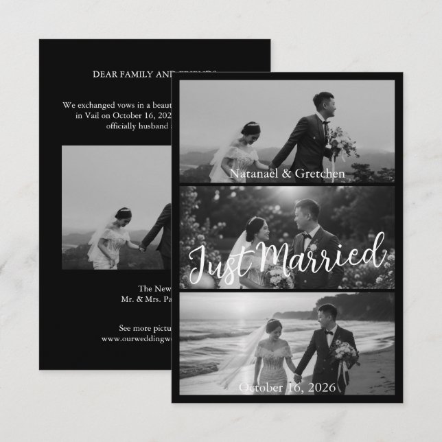 Faire-part de mariage noir et blanc moderne (Devant / Derrière)