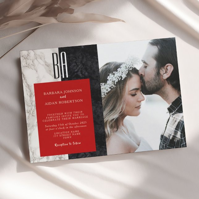 Faire-part de mariage noir et blanc photo moderne (Créateur téléchargé)