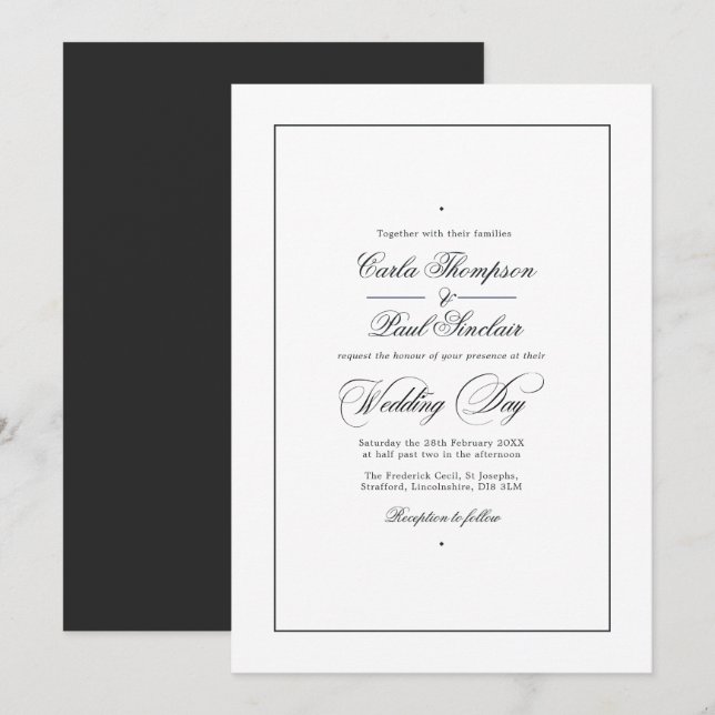 Faire-part de mariage noir et blanc simpliste (Devant / Derrière)