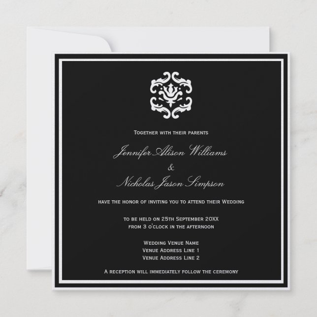 Faire-part de mariage noir et blanc sur métal (Devant)