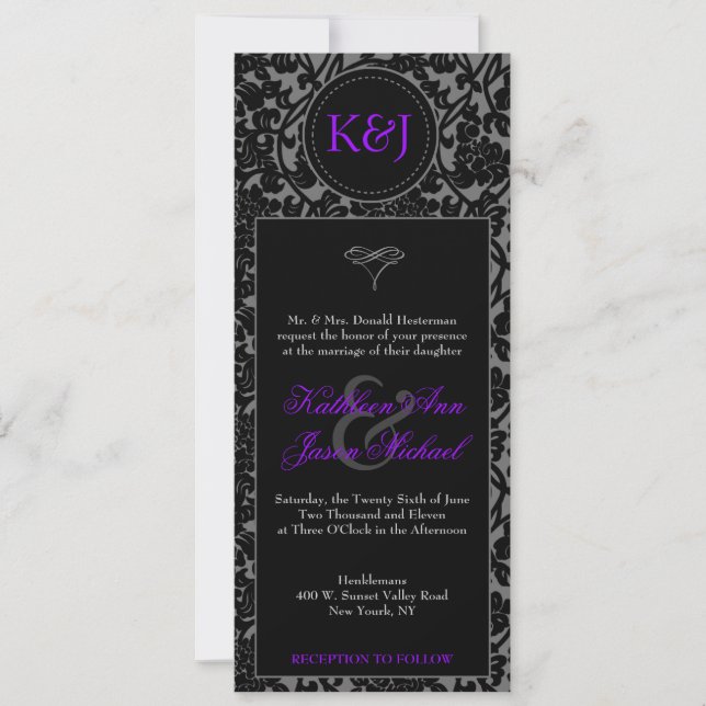 Faire-part de mariage noir et gris gothique de (Devant)