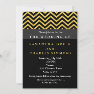 Faire-part de mariage noir et or Chevron moderne