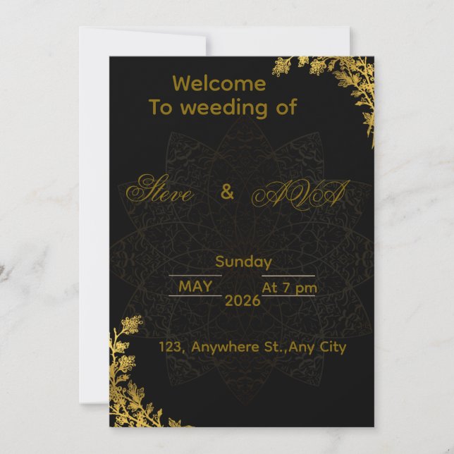 Faire-part de mariage noir et or | Luxe élégant (Devant)