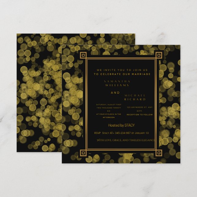 Faire-part de mariage noir et or | Luxe modifiable (Devant / Derrière)