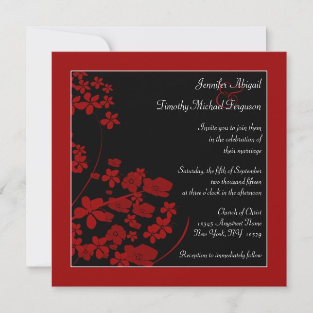Faire-part de mariage noir et rouge élégant de (Devant)