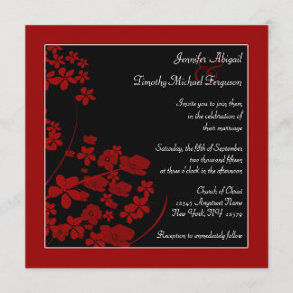Faire-part de mariage noir et rouge élégant de