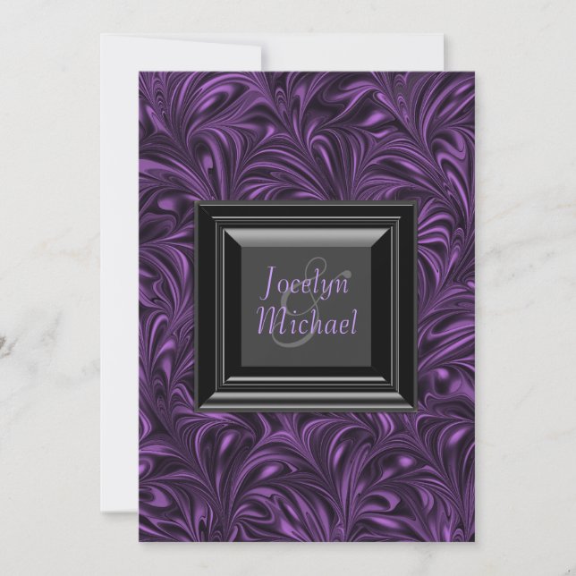 Faire-part de mariage noir et violet (Devant)