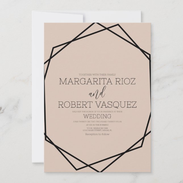 Faire-part de mariage noir géométrique Blush (Devant)