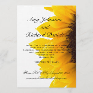 Faire-part de mariage noir jaune de tournesol