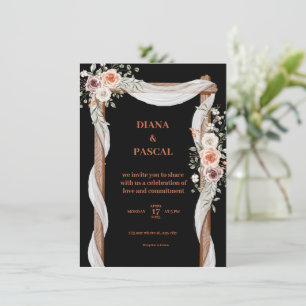 Faire-part de mariage noir, marron et rose