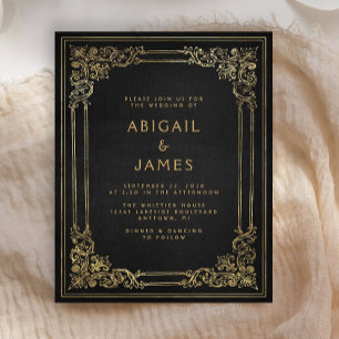 Faire-part de mariage noir or cadre vintage de bud