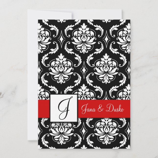 Faire-part de mariage noir rouge de monogramme de (Devant)