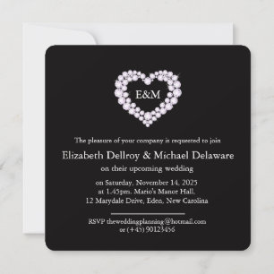 Faire-part de mariage noire coeur diamant