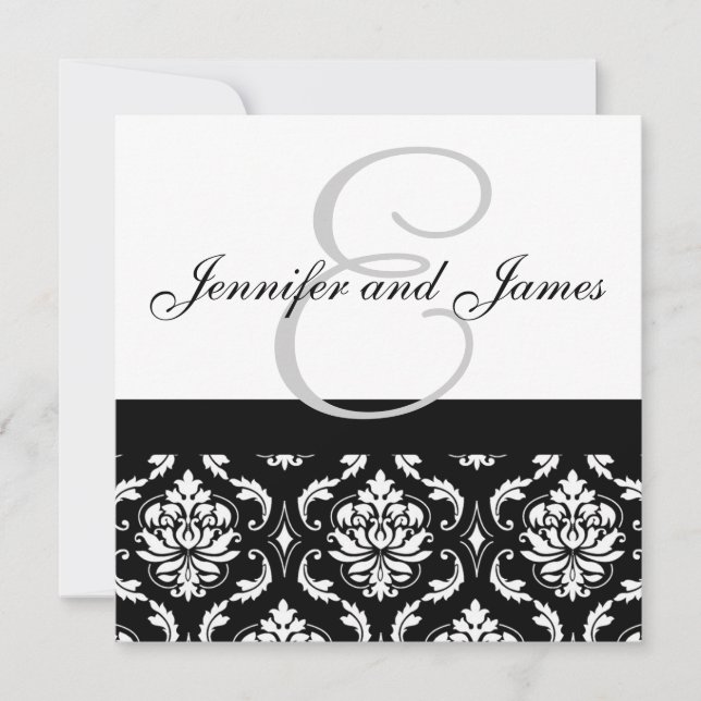 faire-part de mariage Noms Monogramme Noir Damas (Devant)