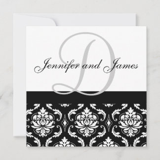 faire-part de mariage Noms Monogramme Noir Damas