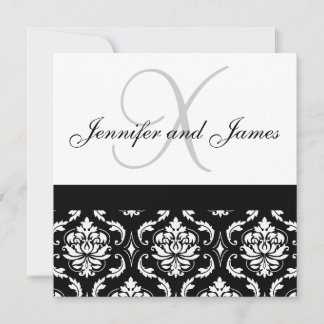 faire-part de mariage Noms Monogramme Noir Damas