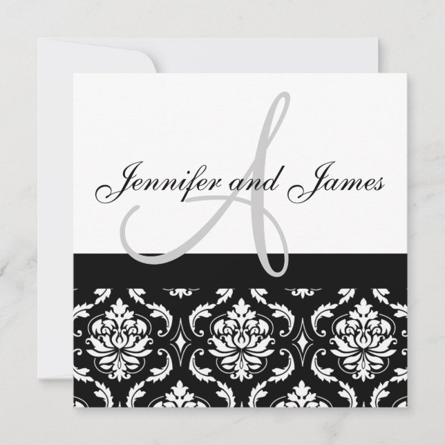 faire-part de mariage Noms Monogramme Noir Damas (Devant)
