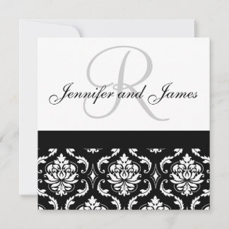 faire-part de mariage Noms Monogramme Noir Damas