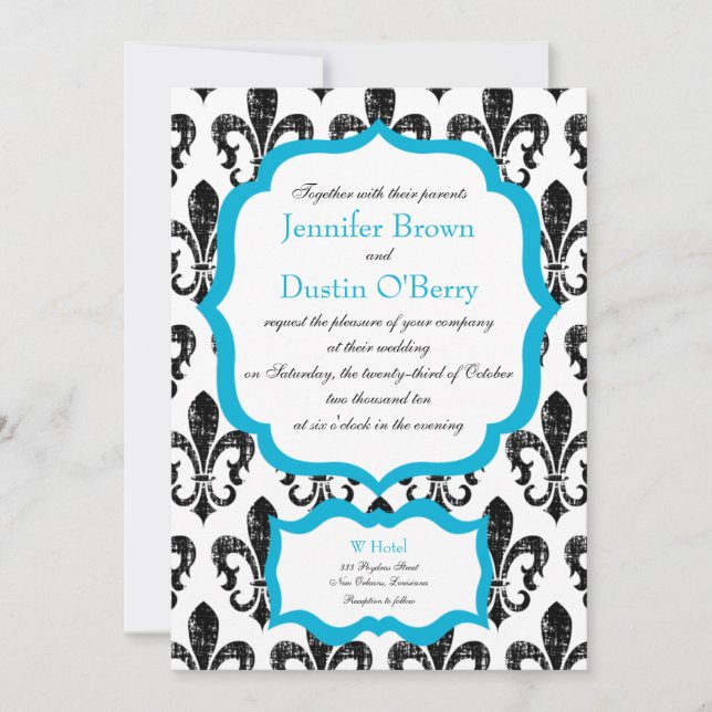 Faire-part de mariage| Nouvelle-Orléans| Turquoise (Devant)