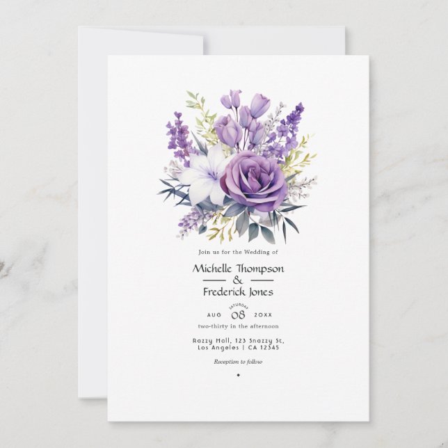 Faire-part de mariage numérique lavande floral (Devant)