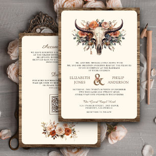 Faire-part de mariage occidental crâne de vache fl