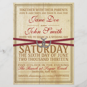Faire-part de mariage occidental, en bois et rouge