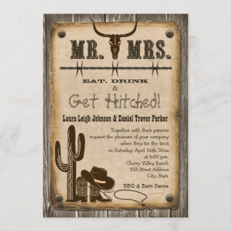 Faire-part de mariage occidental en bois rustique