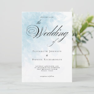 Faire-part de mariage officiel d'aquarelle bleu cy