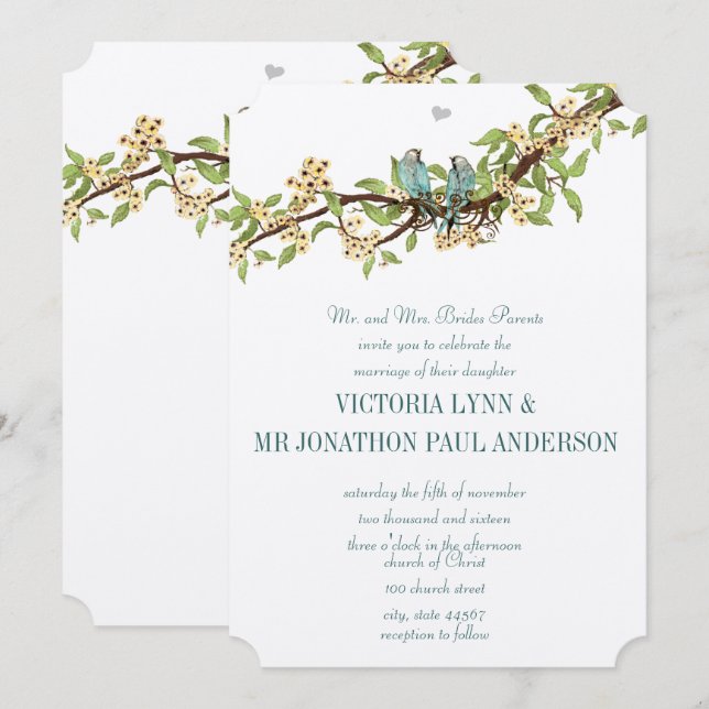 Faire-part de mariage oiseau bleu sarcelle aqua ja (Devant / Derrière)