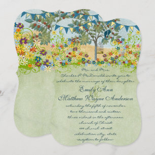 Faire-part de mariage Oiseau d'amour sarcelle Forê