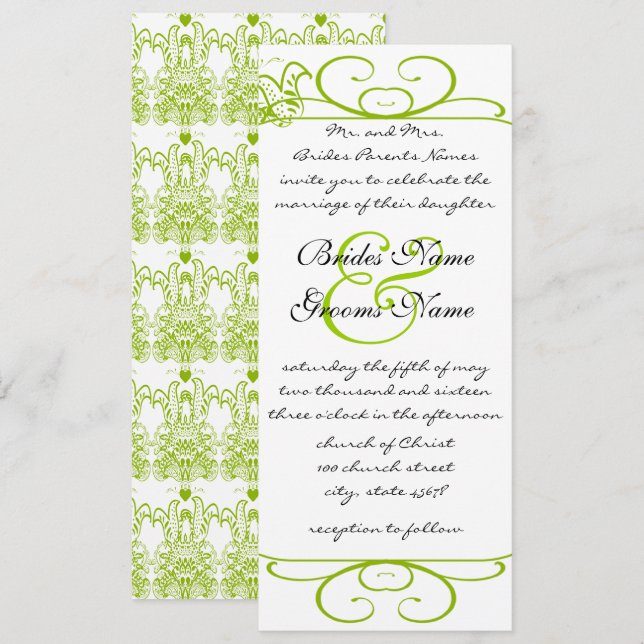 Faire-part de mariage Oiseaux d'amour Vert pomme (Devant / Derrière)