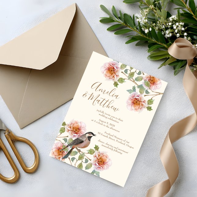 Faire-Part de Mariage Oiseaux dans les Fleurs (Créateur téléchargé)