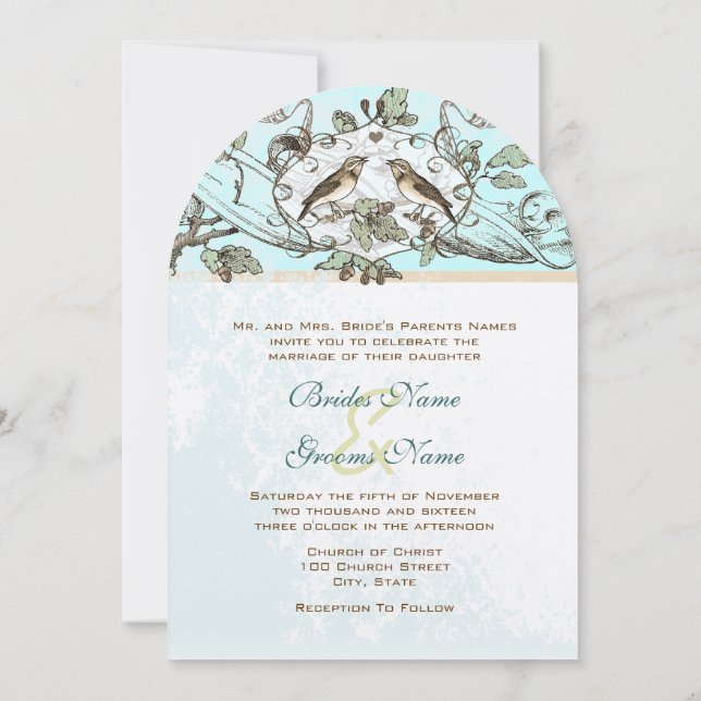Faire-part de mariage oiseaux de l'amour rustique  (Dos)