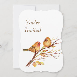 Faire-part de mariage oiseaux or rouge marron aqua