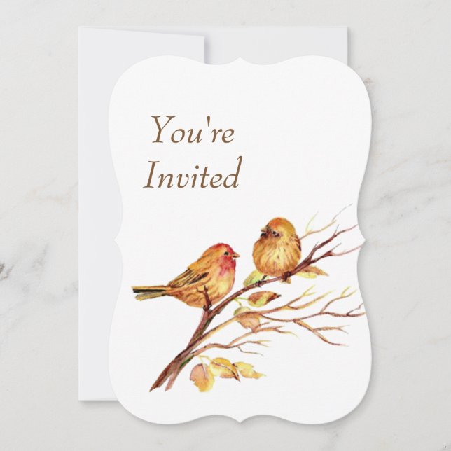 Faire-part de mariage oiseaux or rouge marron aqua (Devant)