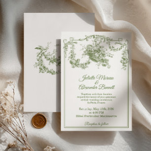 Faire-part de mariage Olive Sage Toile de Jouy Par