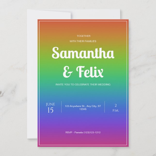 Faire-part de mariage ombré aux couleurs de l'arc- (Devant)