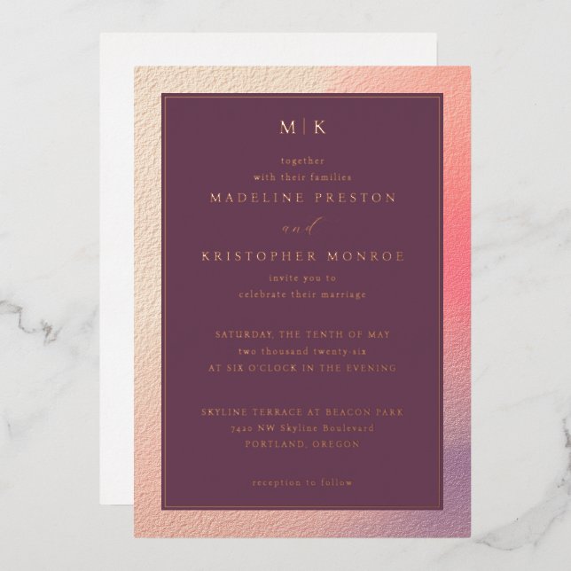 Faire-part de mariage ombré marron élégant (Recto/Verso)