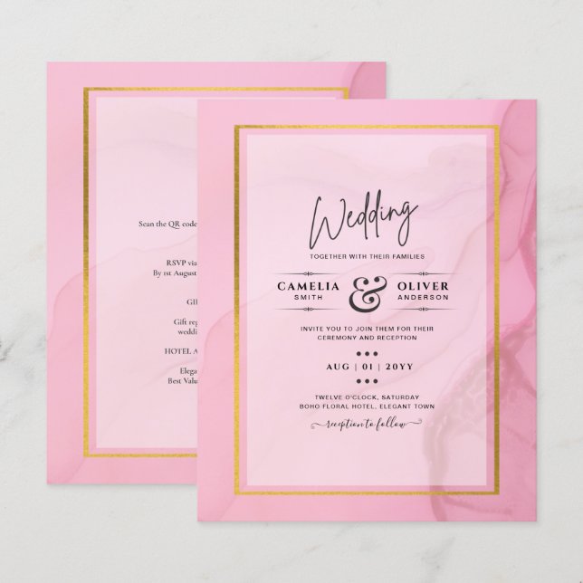Faire-part de mariage ombré rose doré LeahG Blush  (Devant / Derrière)
