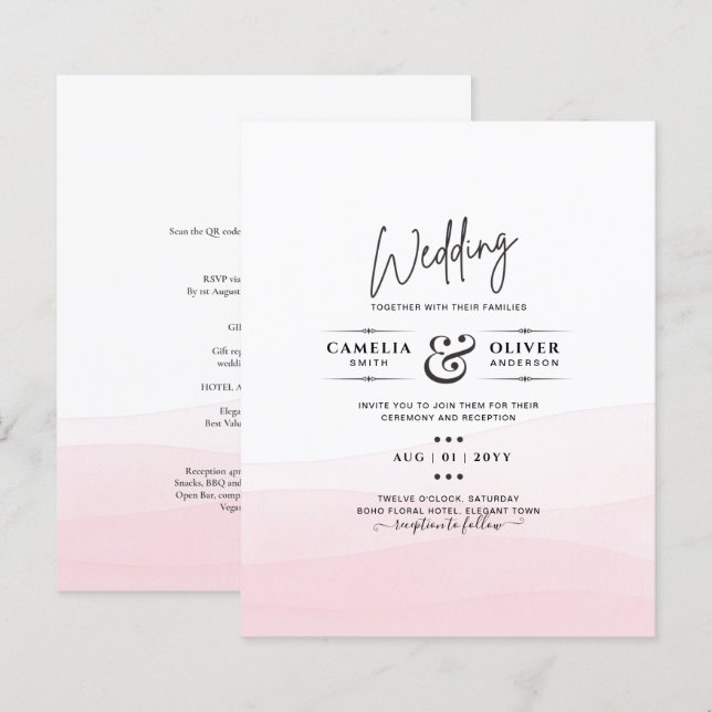 Faire-part de mariage ombré rose glacé (Devant / Derrière)