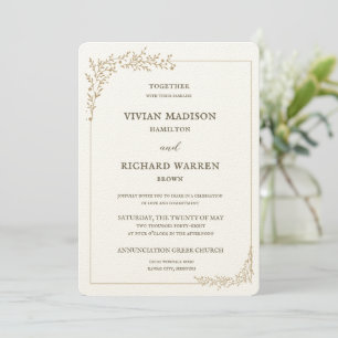Faire-part de mariage opulente feuille or