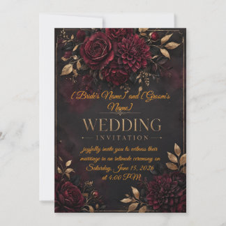 Faire-part de mariage Or Bourgogne | Floral foncé