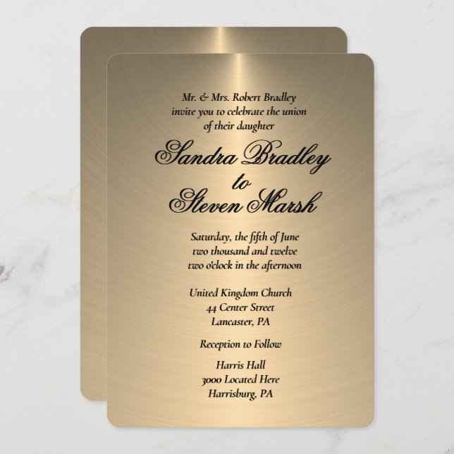 Faire-part de mariage or clair brillant (Devant / Derrière)